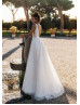 Deep V Neck Beaded Sequined Lace Tulle Wedding Dress